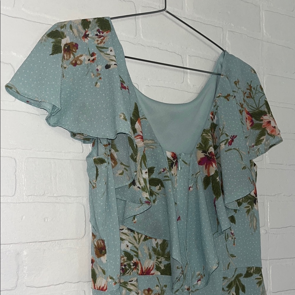 London Times Blue Floral Flutter Sleeves Scoop Neck Fit Flare A-Line Dress 12 - Picture 5 of 8